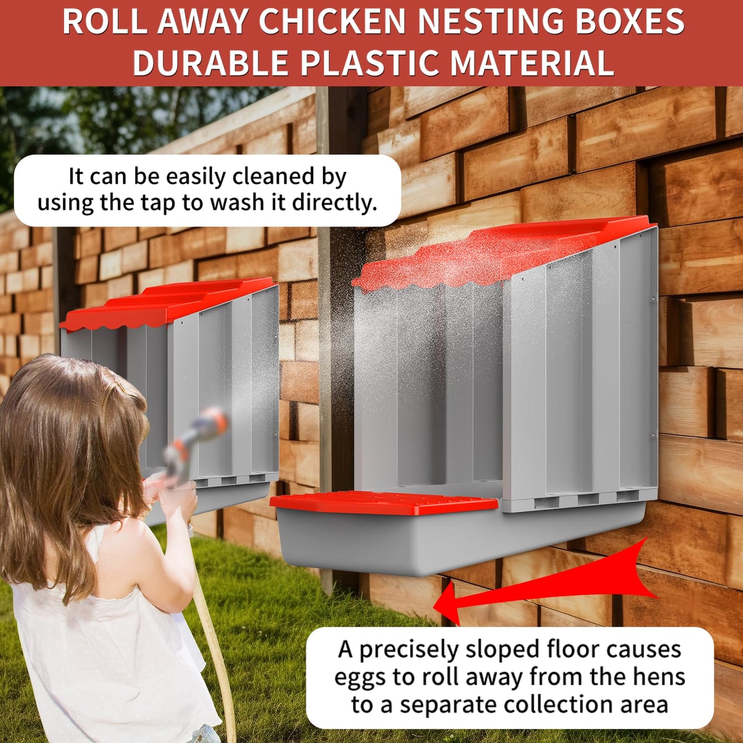DETODDA Chicken Nesting Boxes for Laying Eggs, Roll Out Nesting Boxes for Chickens, Chicken Laying Boxes with Egg Roll Out, Eggs Collection Area to Protect Eggs for Chicken Coop, 8 Holes