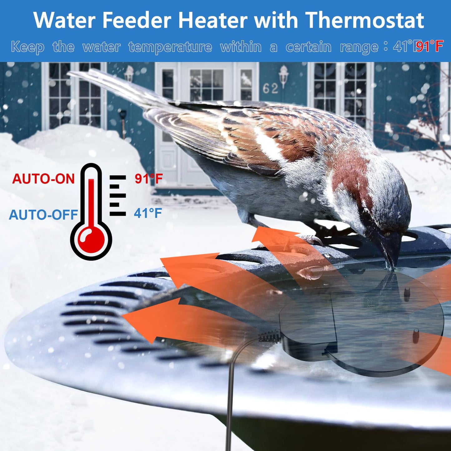 KNEOYR 500W De-icer Submersible Bird Bath Heater - Ideal for Livestock, Poultry, Horses, Cows, Birds, Chicken Waterers - Winter Use - Aluminum Cast for Efficiency