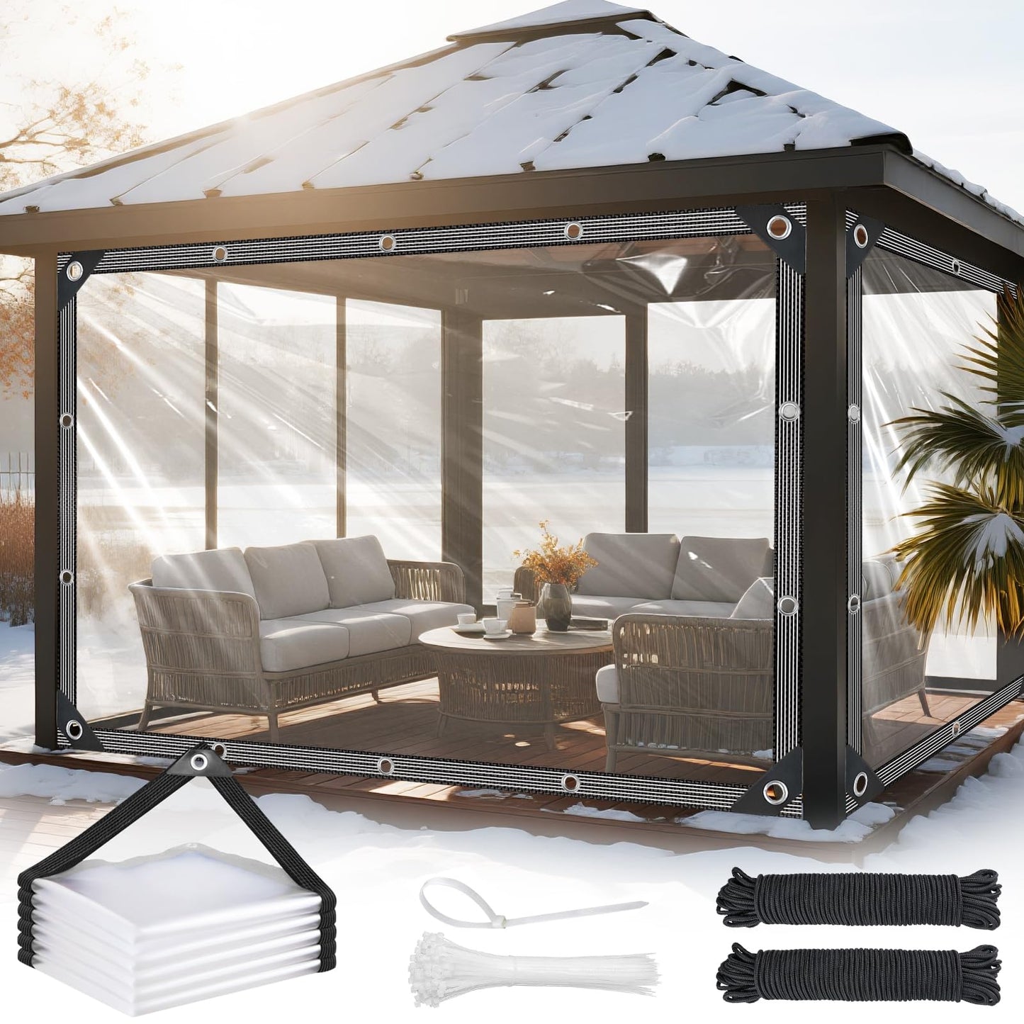 Clear Tarps Heavy Duty Waterproof 12x16ft Clear Tarp with Grommets and Reinforced Edges 14Mil Thickened Tear Resistant Clear Vinyl Plastic Tarp for Outdoor Patio Chicken Coop Greenhouse Plant