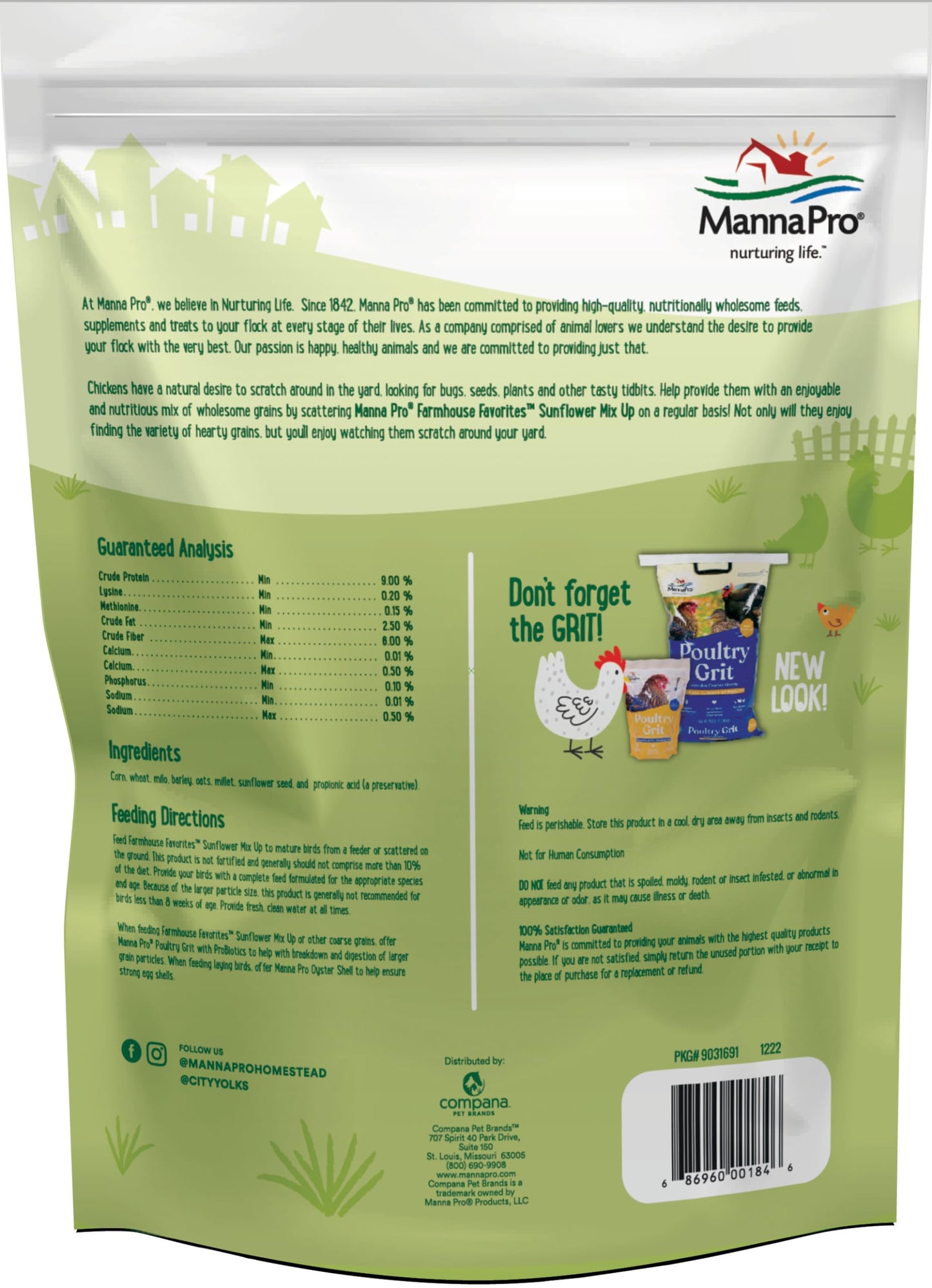 Manna Pro Farmhouse Favorites – Sunflower Mix Up – Premium Grains for Poultry – Made with Non-GMO Purple Corn – High Energy Poultry Feed Supplement – 10lb Bag