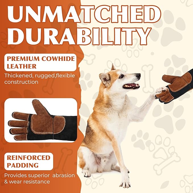 HANDLANDY 24 Inches Animal Handling Gloves Bite-Proof & Scratch-Resistant, Safe Durable Pet Gloves for Dogs, Cats, Falconry (Black, 24inch)