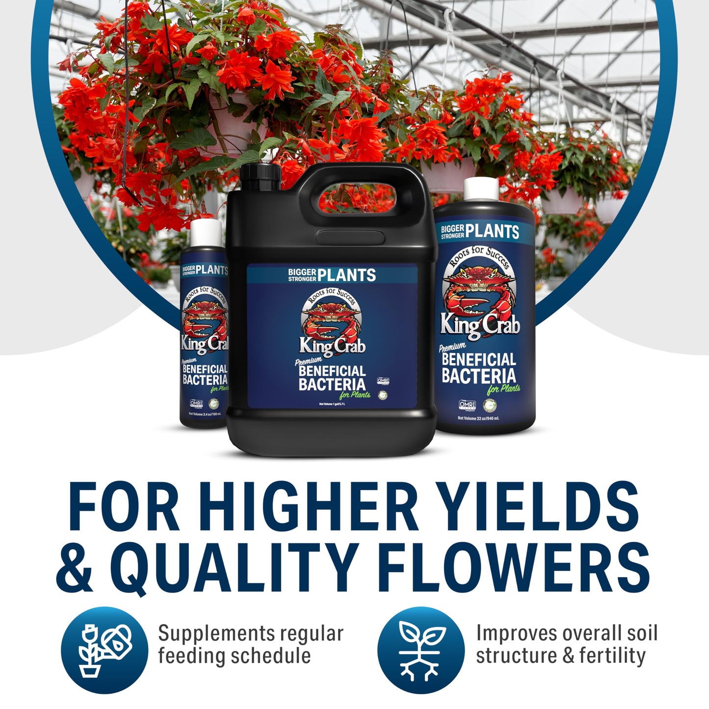 Root Stimulator for Plants, King Crab Ultra Concentrated OMRI Organic Bacteria for Plants, 275 Million Organisms per ml, Roses, Tomatoes, Houseplants, Trees and Succulents 1 gal Makes 7,500 Gallons