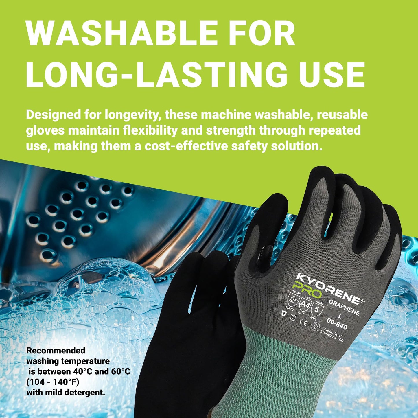 Armor Guys Kyorene Pro 00-840 A4 Cut Resistant Work Gloves - Graphene, Nitrile Grip, Durable, Breathable for Industrial Use - L, 72 Pairs