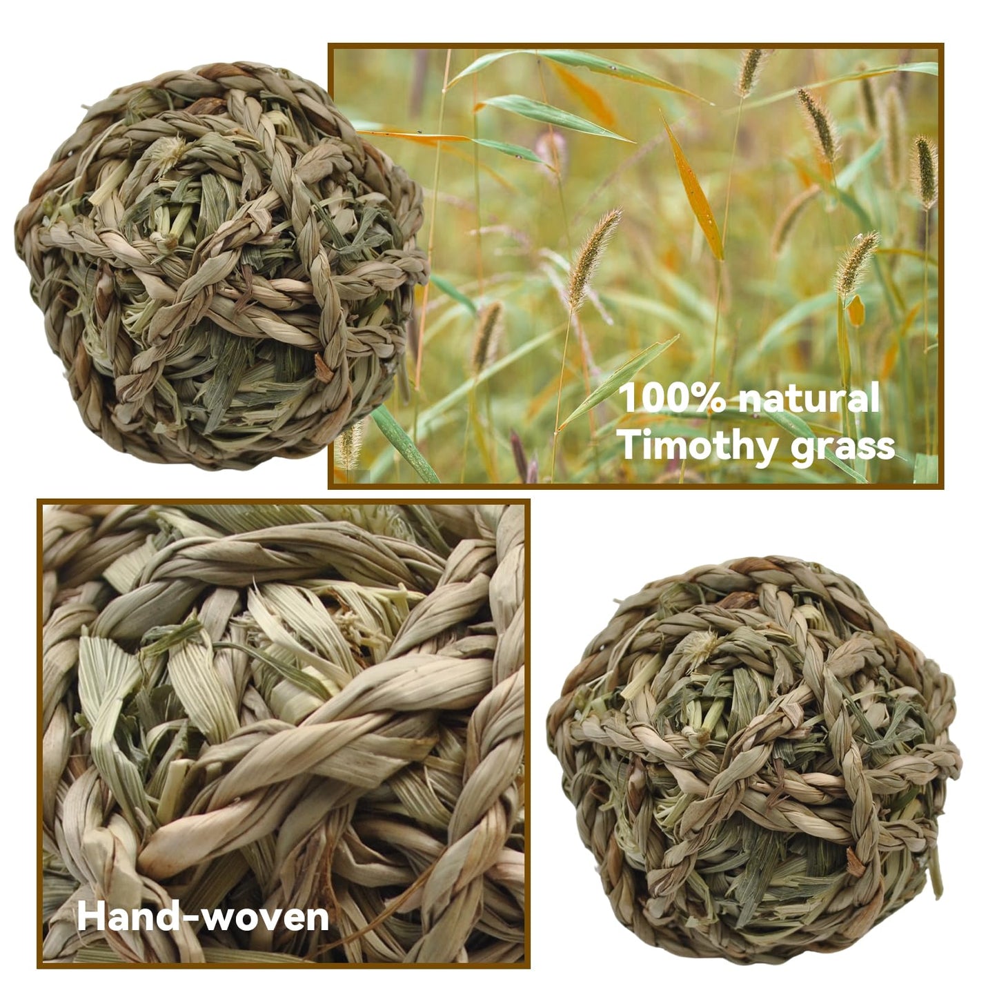 kathson 6 Pcs Rabbit Chew Grass Balls,Bunny Grass Toy Handmade Timothy Hay Ball Small Animal Treats Teeth Grinding Chews for Rabbits Chinchillas Guinea Pigs Hamsters Mice Gerbils