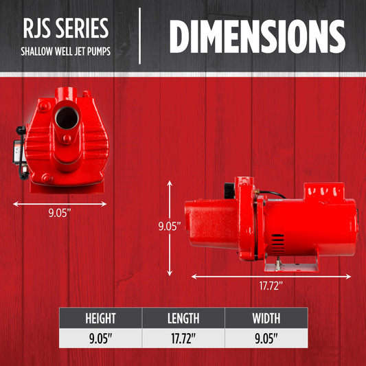 Red Lion RJS-100-PREM 1 HP, 23 GPM, 115/230 Volt, Premium Cast Iron Shallow Well Jet Pump, Red, 602208
