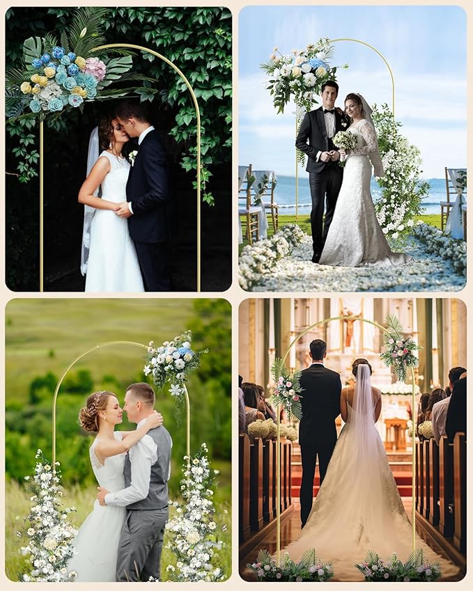 Wedding Arch, Metal Arch Backdrop Stand, Balloon Arch Stand Wedding Frame for Ceremony Decoration (Gold, 7.2FT, 6FT Arch Backdrop)
