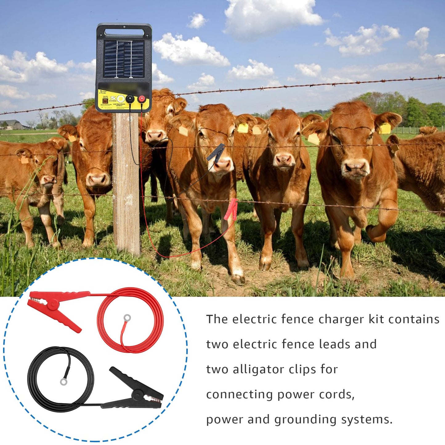 Lusperi Electric Fence Wire Connect,for Most Electric Fence energizers.Electric Fence Lead Wire with Alligator Clip(3FT)