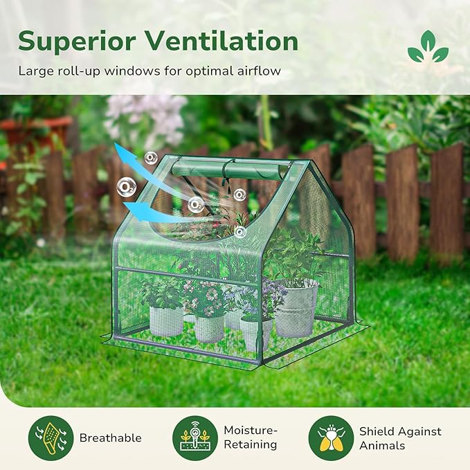 Greatbuddy Portable 3×3×3FT Mini Greenhouse, High-Density PE Plant Cover with Roll-up Zipper Window, Perfect for Indoor Outdoor Plant Growing