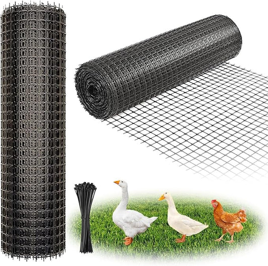 Heavy Duty Plastic Fence Roll 20" x 50' - 0.8x0.8 Inch Chicken Wire Mesh, Reusable Fencing for Garden, Rabbit/Poultry Protection, Balcony & Plant Defense (Black)