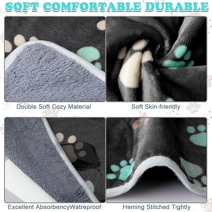 Reginary 4 Pcs Waterproof Guinea Pig Blankets Washable Small Animal Fleece Bedding Absorbent Guinea Pig Cage Liners Reusable Pet Pee Pad Sleep Mat for Hamster Ferret(Cute Paw,24 x 16 Inch)