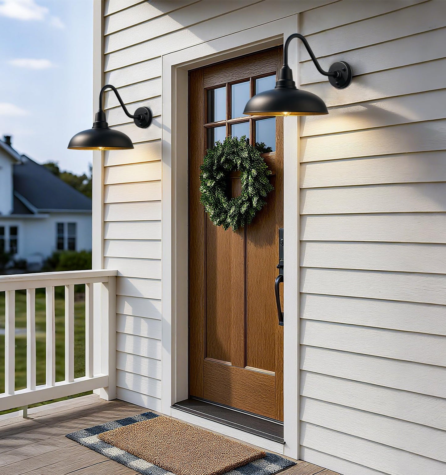 20" Extra-Large Gooseneck Barn Lights – Black Industrial Wall Sconces for Garage, Porch, or Farmhouse Patio – Rustproof and Weatherproof Exterior Lights – 2 Pack