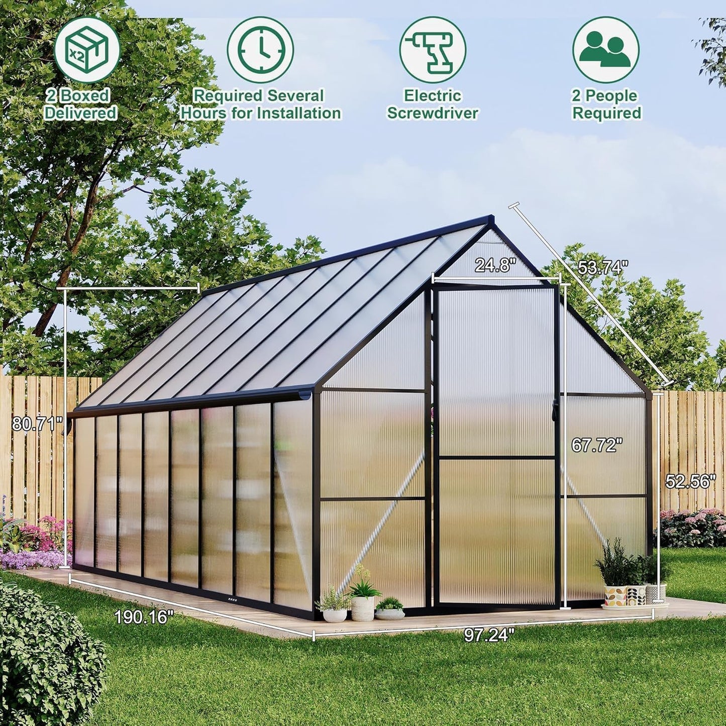 EcoSummer 8x16 FT Greenhouse for Outdoors, Aluminum-Framed Heavy Duty Polycarbonate Greenhouses with Roof Vent and Quick Setup Structure, Large Enhanced Green House Kit for Garden Yard