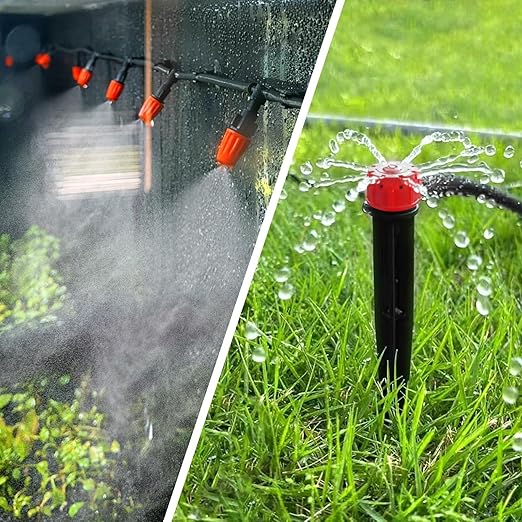 240FT Drip Irrigation System,Automatic Drip Irrigation Kit with 1/2 inch Hose 1/4 inch Distribution Tubing and Accessories,for Lawn Raised Bed Greenhouse Plant Watering System