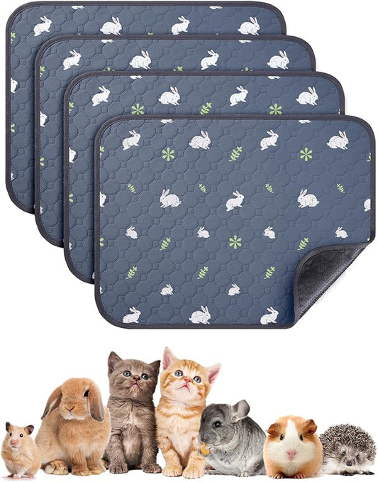 4 Pack 24 x 18 Inch Guinea Pig Cage Absorbent Liner Reusable Waterproof Super Absorbent Guinea Pig Urine Pad Non-Slip Mat for Small Animals Rabbit Hamster Rat. Washable Guinea Pig Bedding