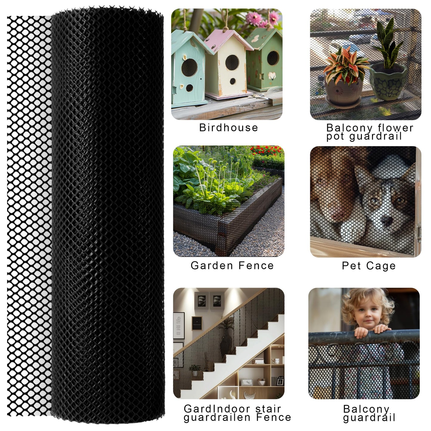 15.7 in x 19.7 FT Plastic Chicken Wire Fencing,Comes with 30 Twist Ties, Black Chicken Wire mesh,Poultry Netting,Poultry Fence,Chicken Wire for Crafts,Plastic Garden Fencing,Floral Chicken Wire