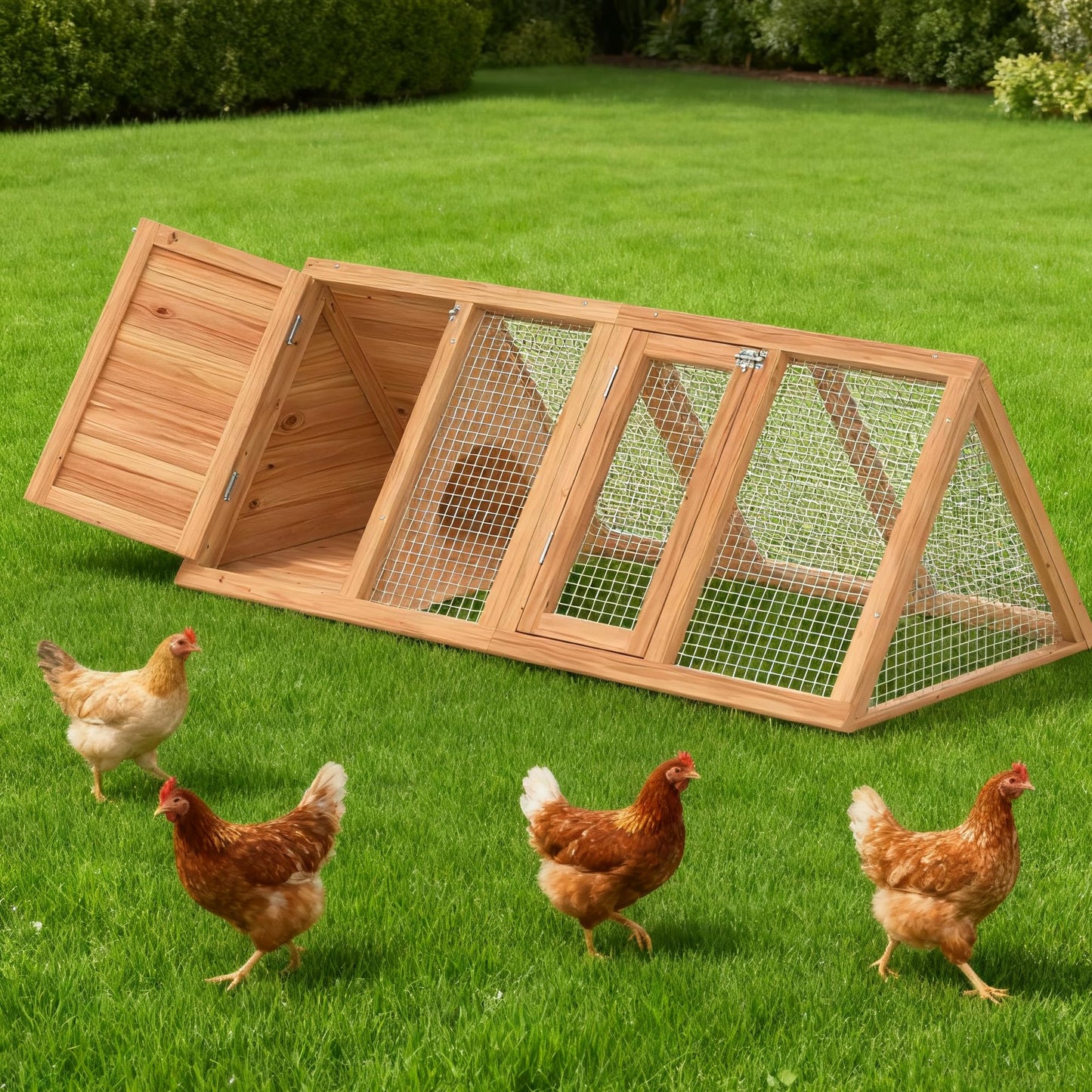 GOJOOASIS Chicken Coop for 2 Chickens Small Rabbit Hutch Quail Coop Wooden Bunny Cages Outdoor Chicken House w/Ventilating Wire (Wood)