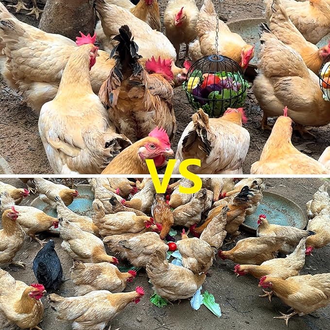 Hanging Chicken Feeder, 7.4 Inch Metal Large Chicken Ball Cage,Hen Food Rack, Chicken Feeding Supplies, Chick Coop Accessories.1 pcs Black