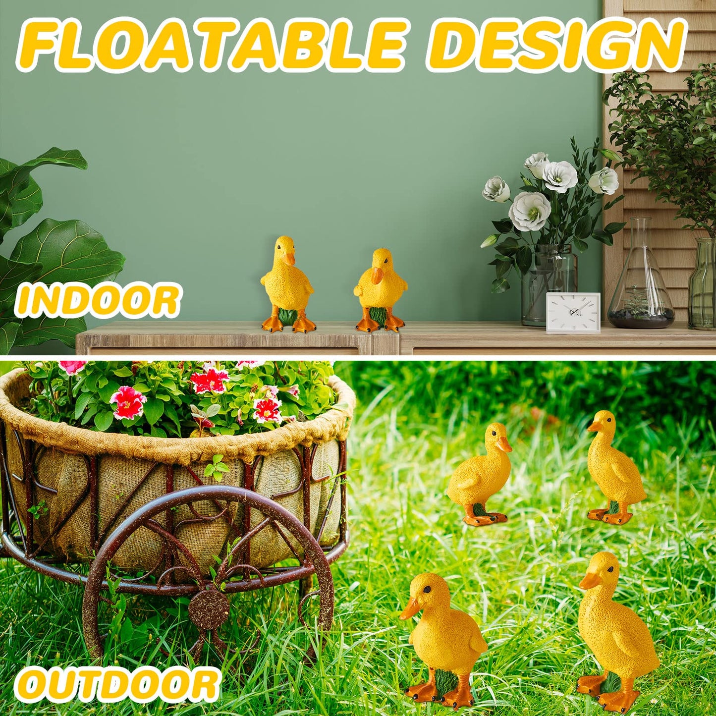 Lenwen 4 Pcs Resin Duck Figures Ducks Statue Duckling Outdoor Garden Statues for Patio Lawn Outdoor Yard Pond Decorations 3.9 x 3.1 x 2.8 Inch, 2 Styles