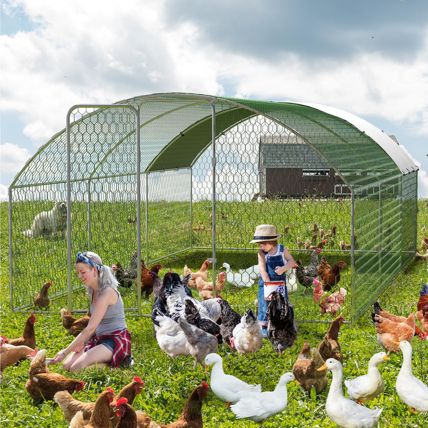 Large Chicken Coop Metal Chicken Run for 30 Chickens, Chickens Poultry Cage with Water Poof & UV Resistance Cover,Lockable Doors for Outdoor Backyard,9.8'Wx19.7'Lx6.6'H
