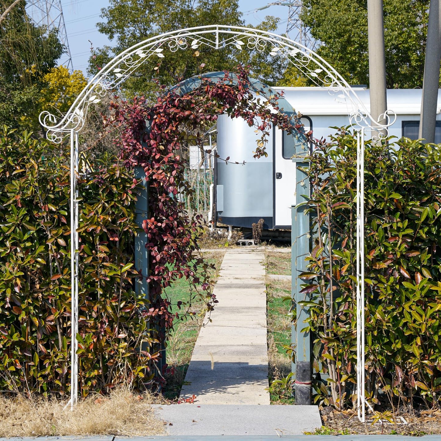 Sungmor Metal Garden Arbor, 92.5" High x 11.8" Wide Outdoor Garden Arch Trellis, Elegant White Archway for Wedding Party Event, Climbing Plants and Vine Flowers Support, Lawn Patio Yard Decoration