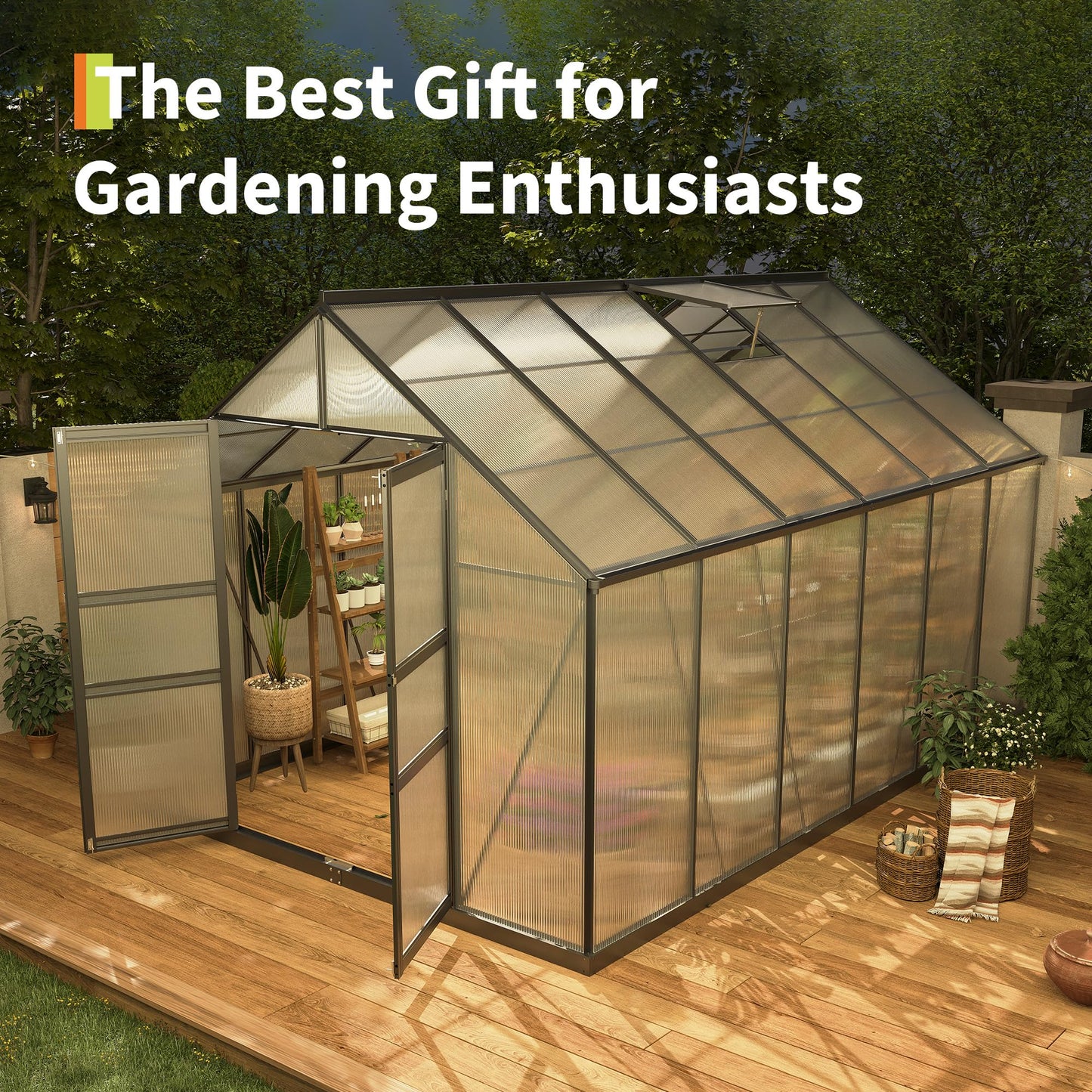 Large Greenhouse for Outdoors 8x12 FT, Polycarbonate Green House with Roof Vent and Quick Setup Structure, Aluminum Greenhouse Kit for Garden Backyard