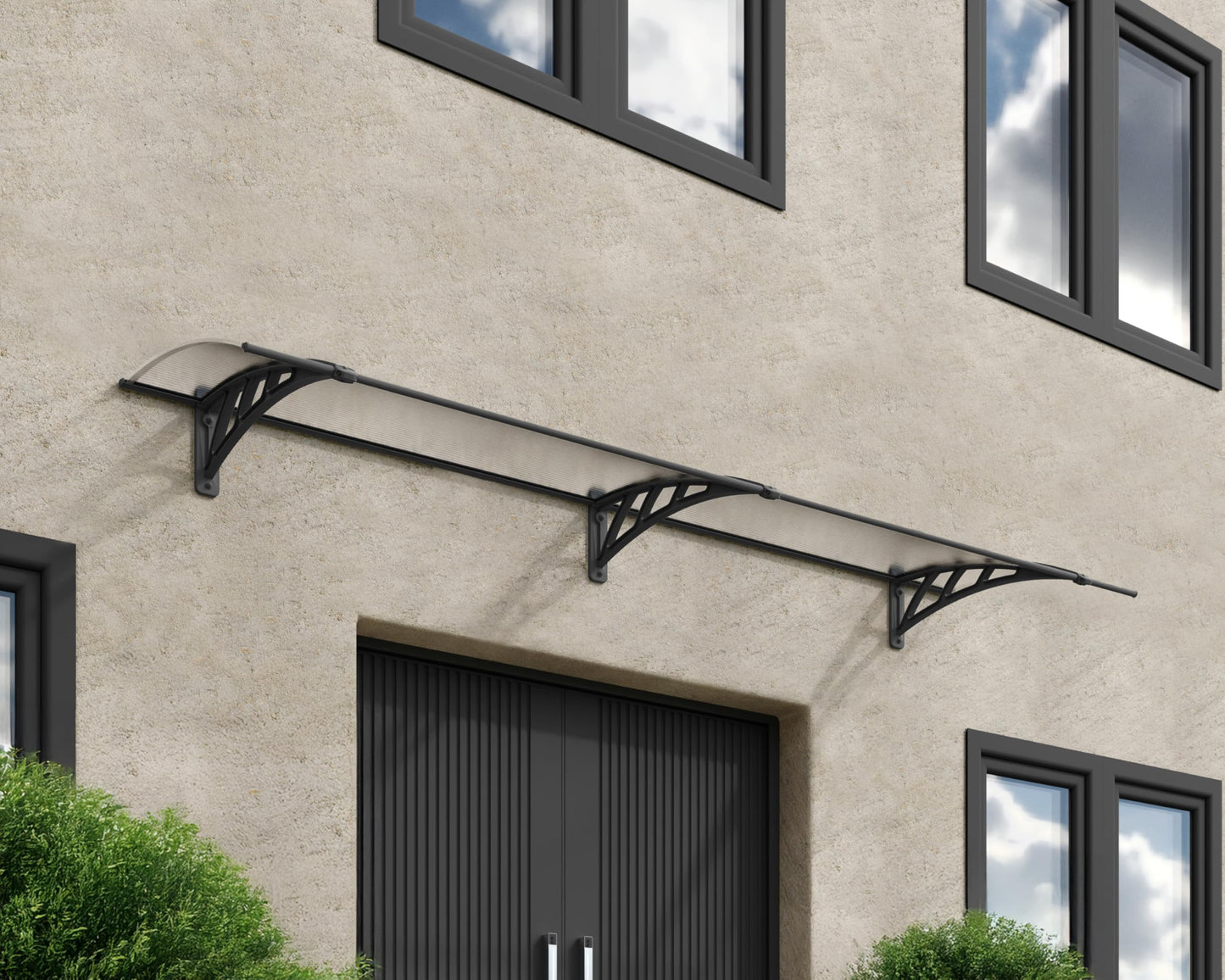 Palram - Canopia Neo 2700-9' x 3' Window & Door Awning for Door Entrance, High-End Polycarbonate Patio Canopy with Clear Panels, UV Protection, Modern Gray Metal Frame, Weather Resistant Overhang