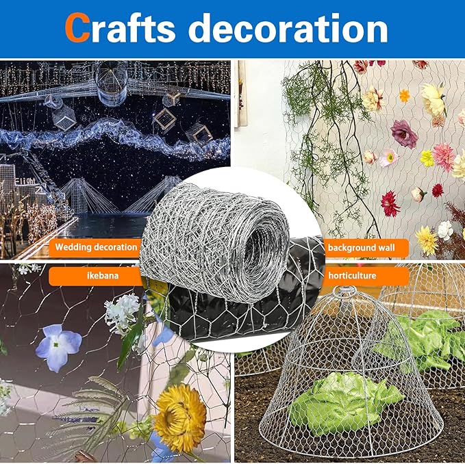 20GA Chicken Wire 16.1in x 236.2in, Upgrade Hexagonal Galvanized Mesh, Poultry Wire Netting Barrier Pet,Rabbit,Chicken Wire Fencing, Floral Chicken Wire
