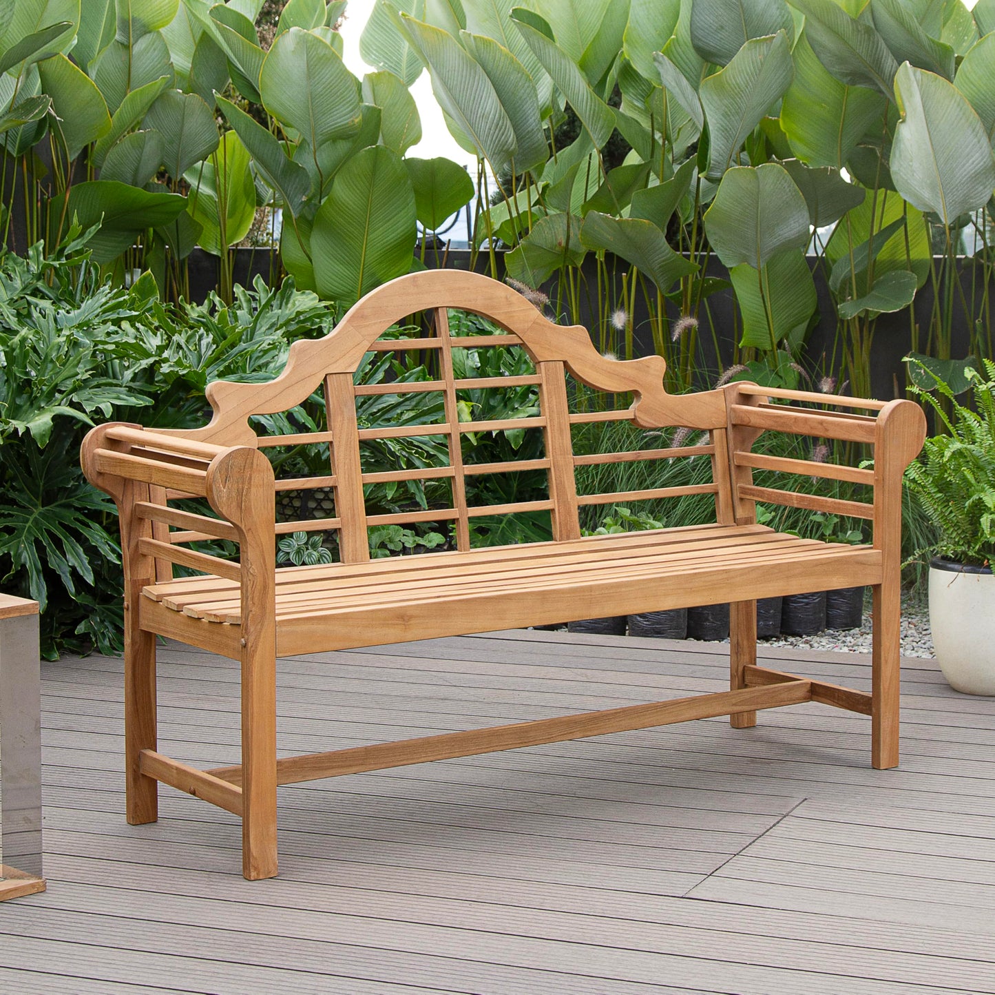 Cambridge Casual Lutyens Teak Wood Garden Bench 5-Foot – Wooden Outdoor Bench for Patio, Porch, Lawn, Backyard – Weather-Resistant Seating for Entryway or Deck