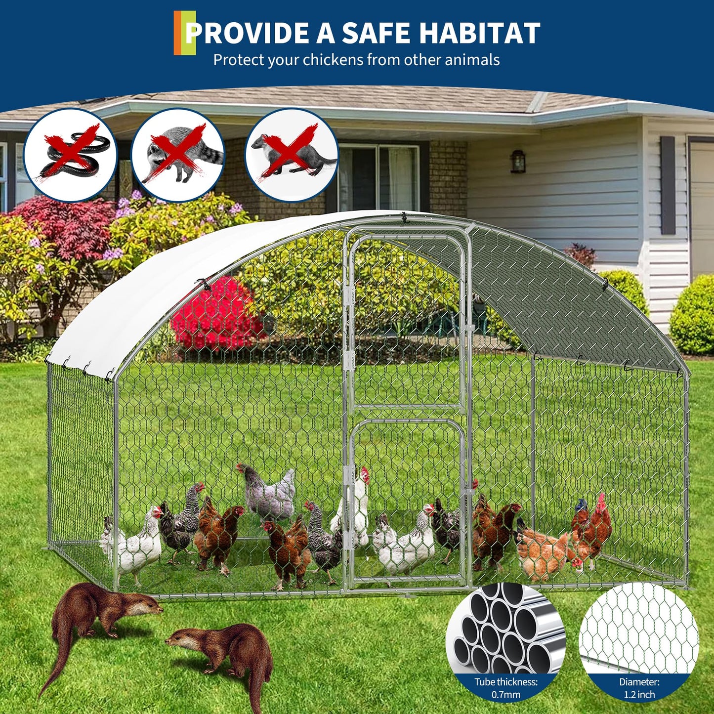 Large Metal Chicken Coop, Walk-in Chiken Coop, Outdoor Poultry Cage Hen House, Chicken Pen for Outdoor Backyard Farms, Homesteading Use 9.8x6.5x6.6in