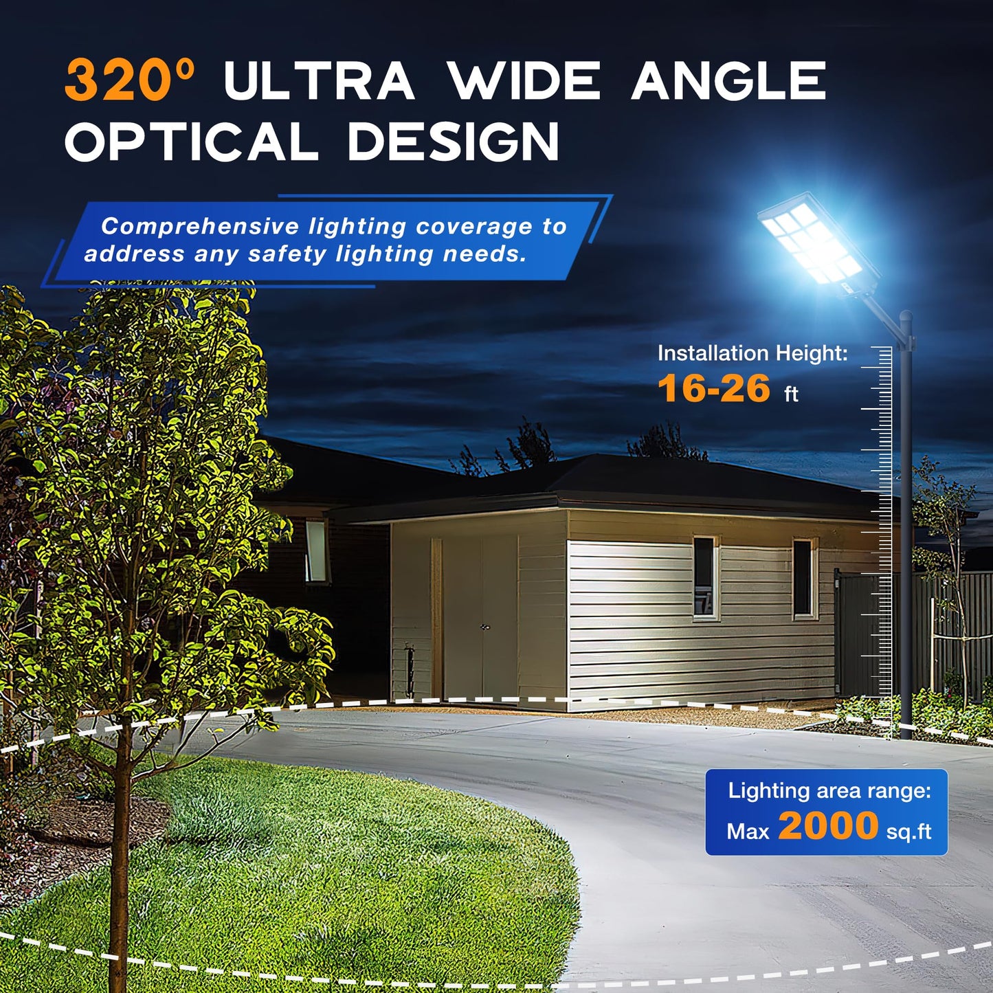 8000W Solar Street Lights Outdoor - 7000K Solar Lights Outdoor Waterproof Dusk to Dawn, Commercial Solar Parking Lot Lights with Motion Sensor, Solar Powered LED Street Light for Yard, Outside(2 Pack)