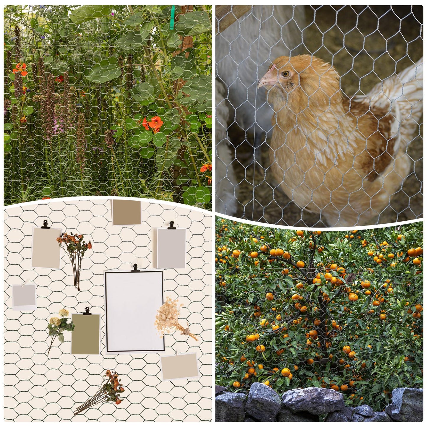M METERXITY Chicken Wire for Floral Arrangements, 4 x 118 in Galvanized Iron Hexagonal PVC Coated for Crafts/Poultry/Garden, Chicken Wire Netting Fence Mesh [Silver Tone]