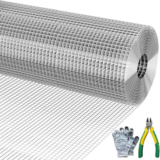 Galvanizing Hardware Cloth, Chicken Wire Mesh 1/2 inch 48in x 100ft, Chicken Wire Fence Rolls for Garden Plants, for Chicken Coops and Pet Fences Heavy Duty Cutting Pliers and Gloves