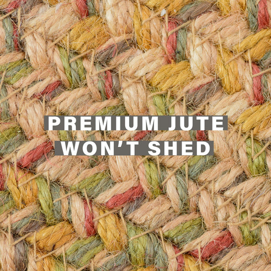 Homespice Harvest Premium Jute Braided Area Rug, 5' x 8' Rectangular Beige - Tan - Red, Reversible, Natural Jute Yarn Rustic, Country, Primitive, Farmhouse Style - 30 Day Risk Free Purchase