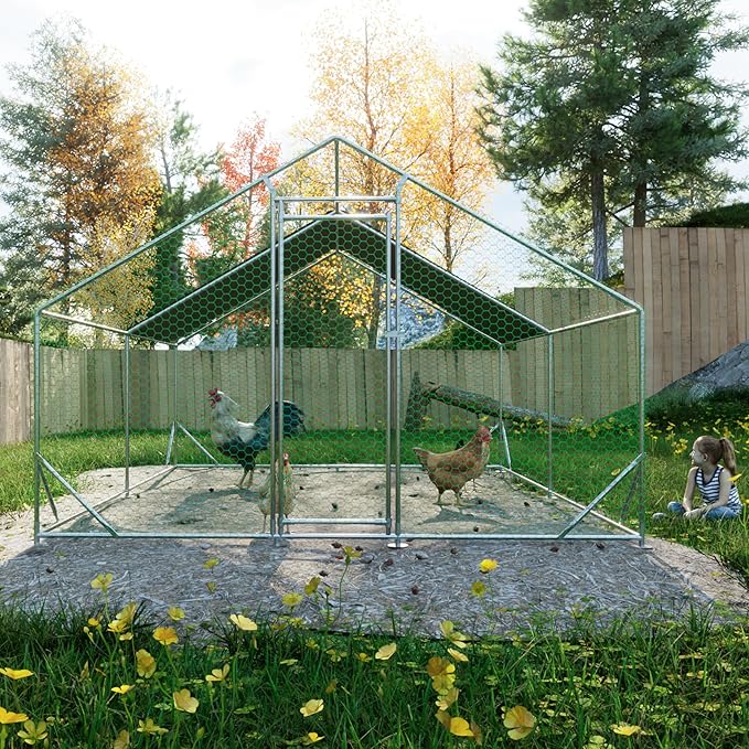 Large Chicken Coop,Metal Chicken Run for Yard with Door,Outdoor Galvanized Wire Poultry Chicken House with Waterproof and Anti-UV Cover,Duck Rabbit Cage (10' L x 13 W x 6.56' H)