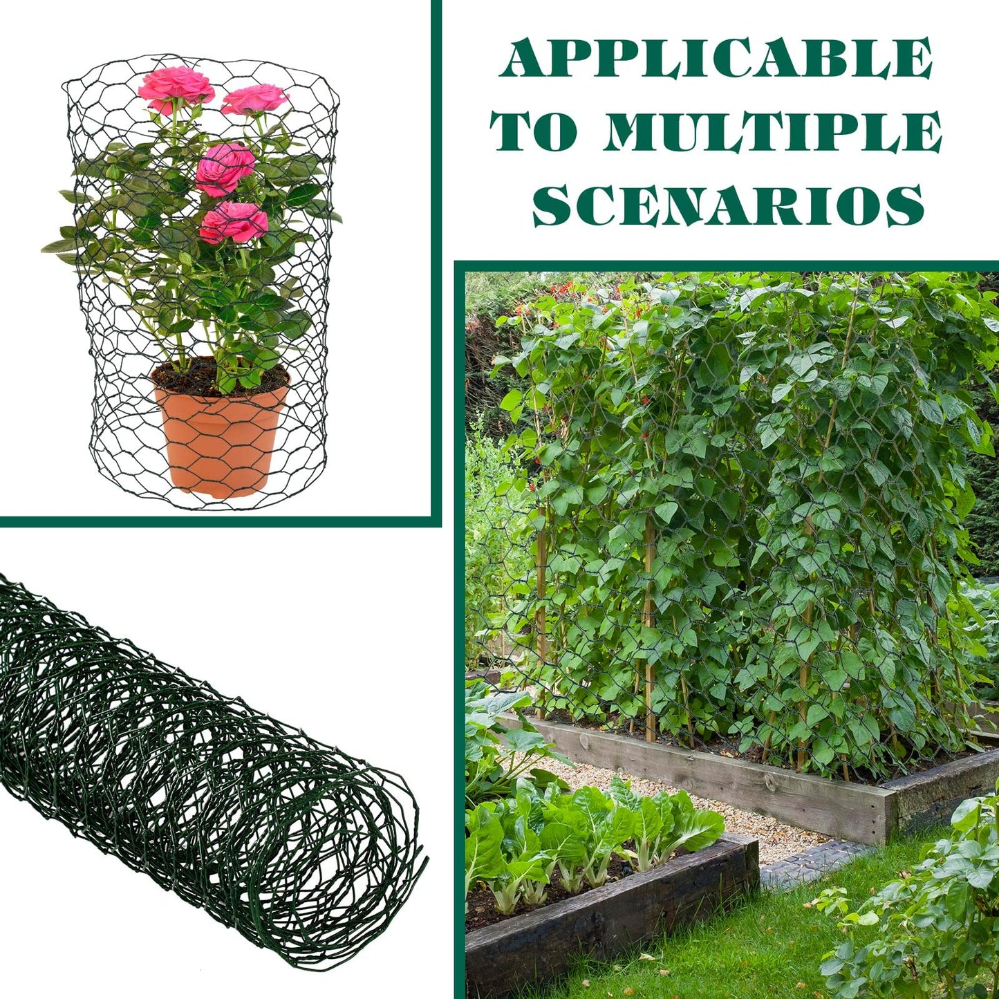 Amylove 2 Pack Chicken Wire for Floral Arrangements 0.6 Inch Hexagonal Galvanized PVC Coated Netting Wire Fence for Crafts Poultry Garden(12 x 48 Inch)