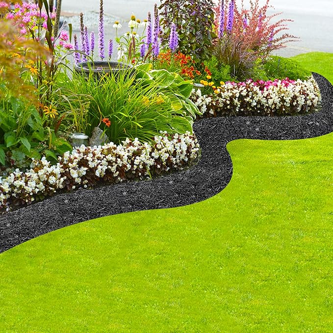 140" x 5.5" Rubber Mulch Roll for Landscaping-Permanent Garden Mulch Barrier-Recycled Rubber Mulch Mat Roll for Plants, Vegetables, and Flowers (Black)