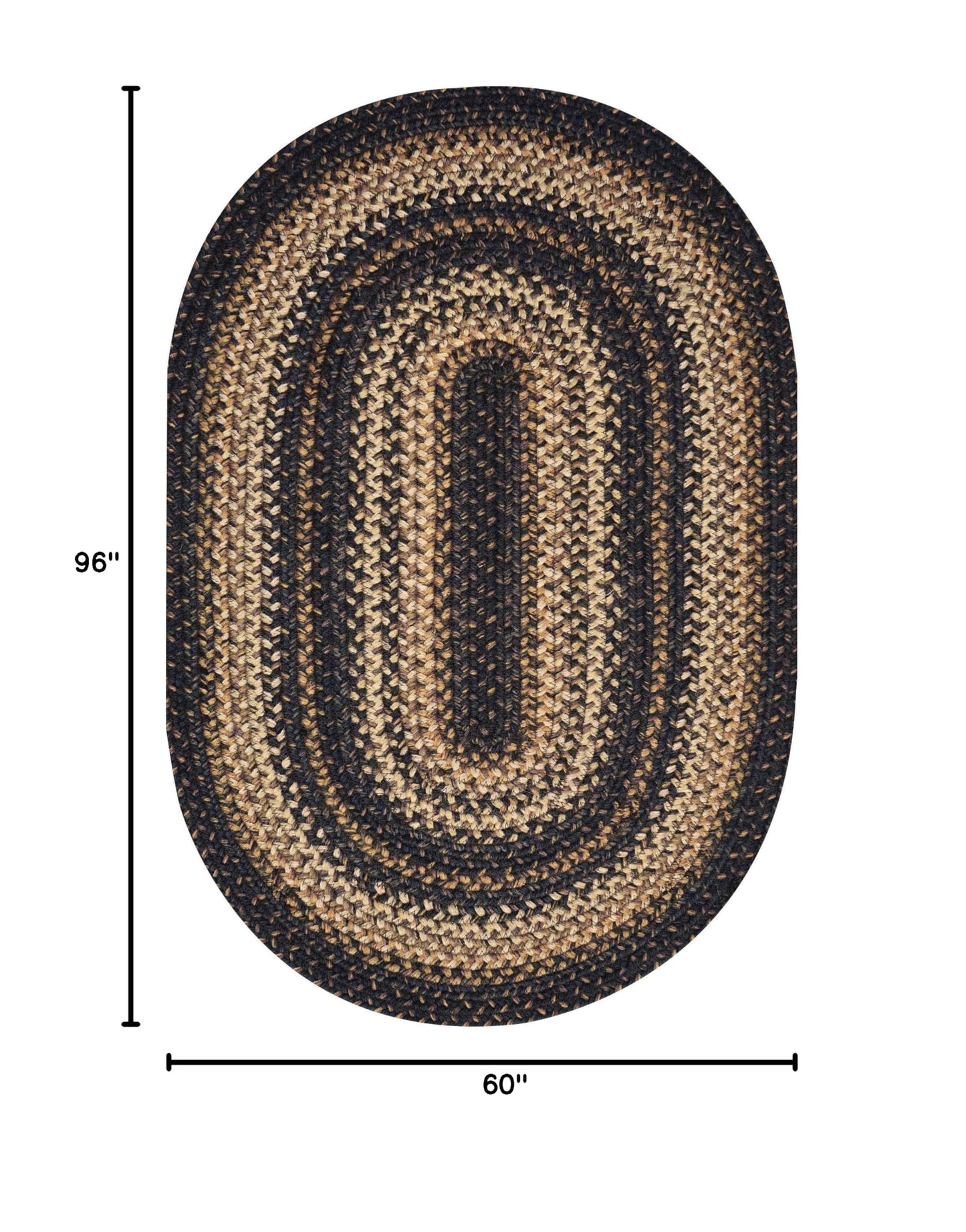 Homespice Kilimanjaro Premium Jute Braided Area Rug, 5' x 8' Oval Black and Brown, Reversible, Natural Jute Yarn Rustic, Country, Primitive, Farmhouse Style - 30 Day Risk Free Purchase