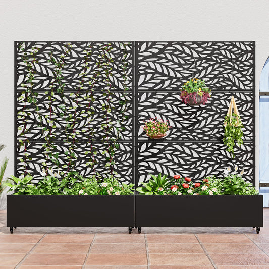 Casaphoria Metal Raised Garden Bed with Trellis and Wheels, 72"x47"x16" Planter Box for Climbing Plants, Vegetables & Vines, Features Drainage Holes and Privacy Screen (Black-Spring)