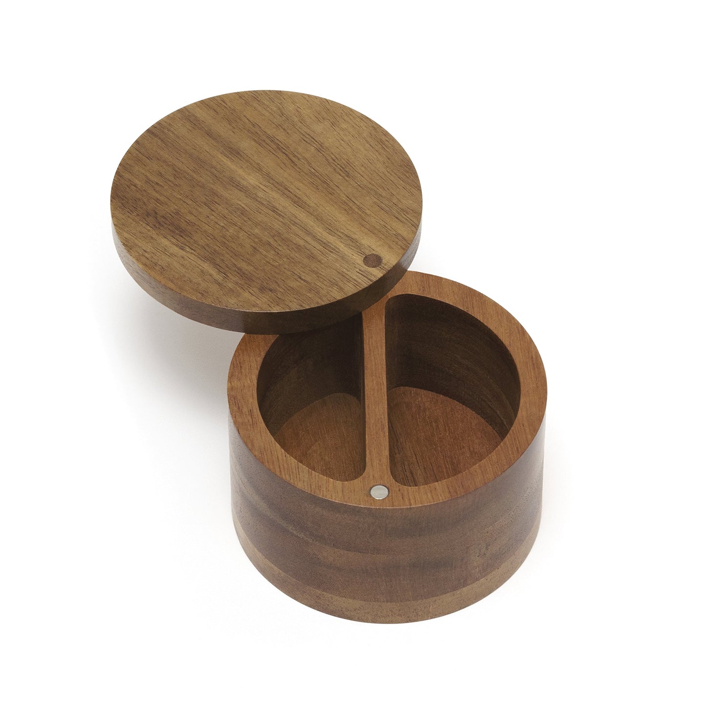 Lipper International Acacia Wood Divided Spice Box with Swivel Cover, 4" Diameter x 2.5" Height