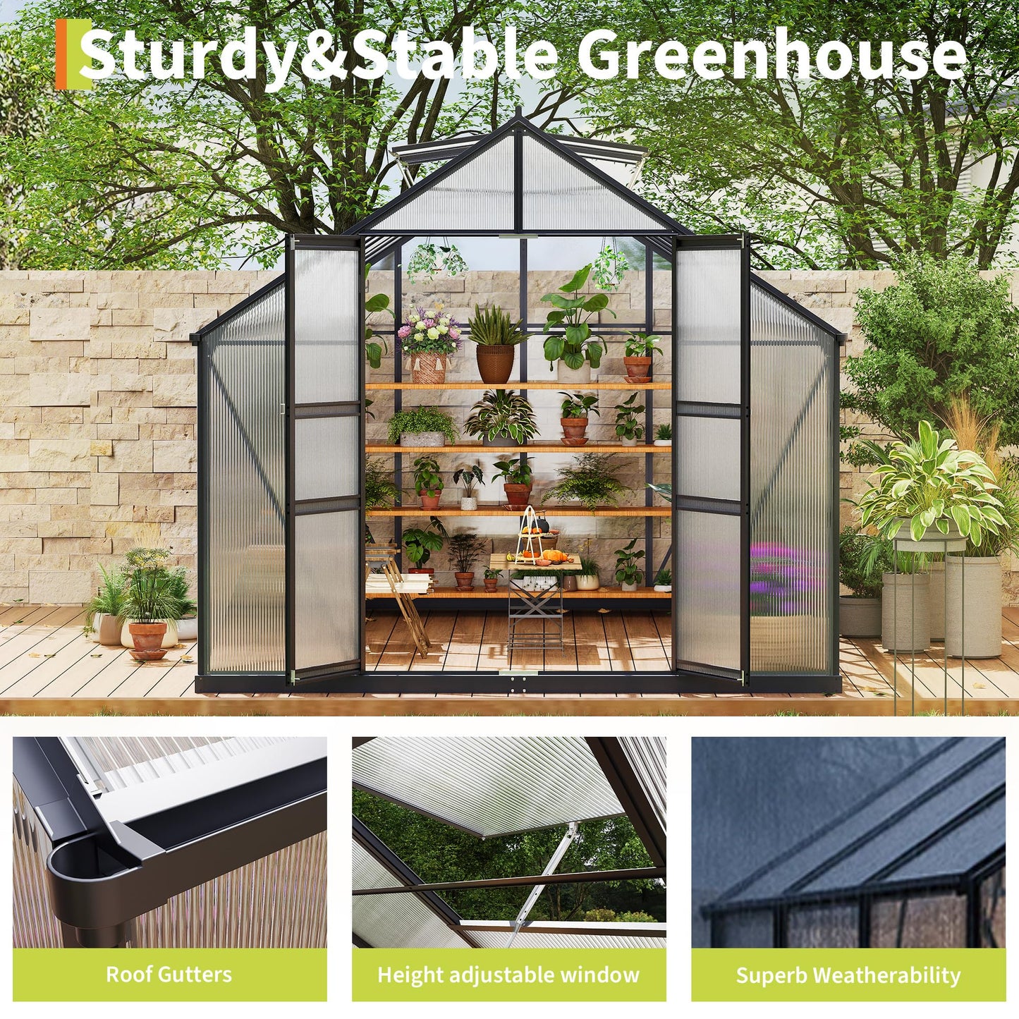 8x14FT Greenhouses for Outdoors,Heavy Duty Polycarbonate Greenhouse