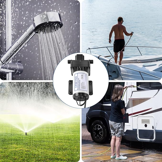 Water Pressure Booster Pump 110v 5.5 GPM 70 PSI, Self Priming Industrial Water Pump with Power Plug, Pipe Fittings Brass Connector Strainer Filter for Kitchen Bathroom Rv Marine Caravan Garden(Black)