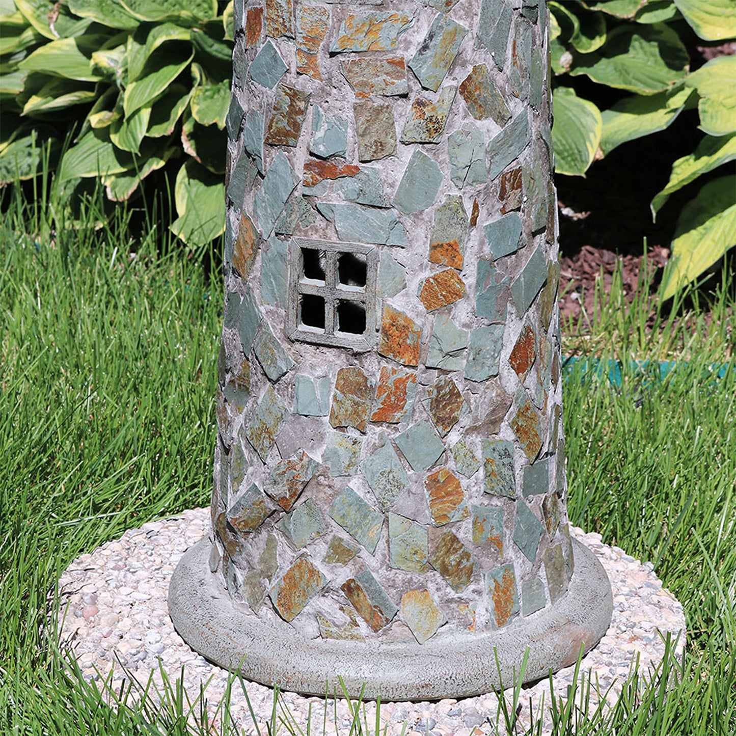Sunnydaze 35-Inch Outdoor Lighthouse Lamp - Solar Lighthouse Decor with LED Light for Garden, Yard, Patio - Decorative Cobblestone