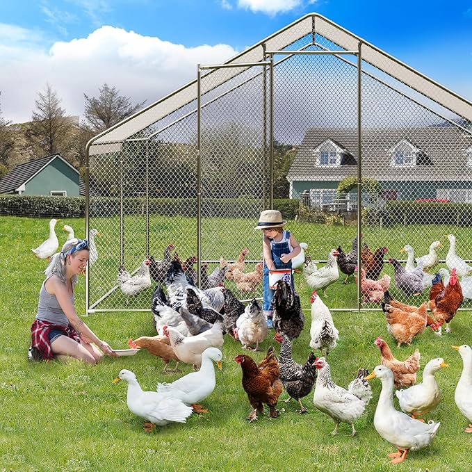 Large Metal Chicken Coop, Large Chicken Pen, Chicken Runs for Yard with Waterproof and Anti-UV Cover, Duck Rabbit House Outdoor (9.8'L x 13.1'W x 6.5'H)