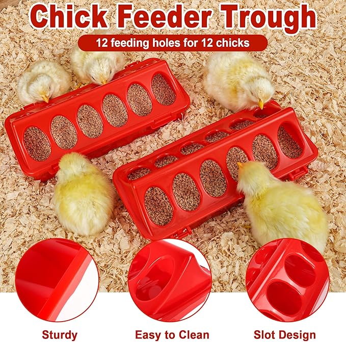 Chick Feeder and Waterer Kit, Plastic Baby Chicken Feeder and Waterer Set with Chick Perch