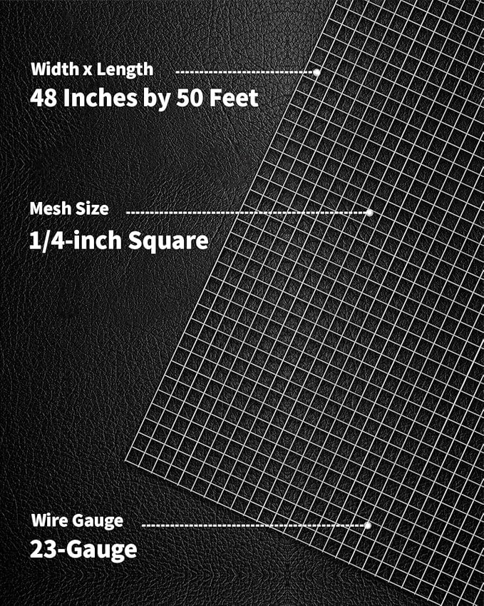 1/4 inch Hardware Cloth 48 x 50 23-Gauge - Hot-Dip Galvanized After Welding - Chicken Wire Fence Roll, Galvanized Wire Mesh Roll, Welded Wire Fencing, Cage Wire, Chicken Coop/Run Cover
