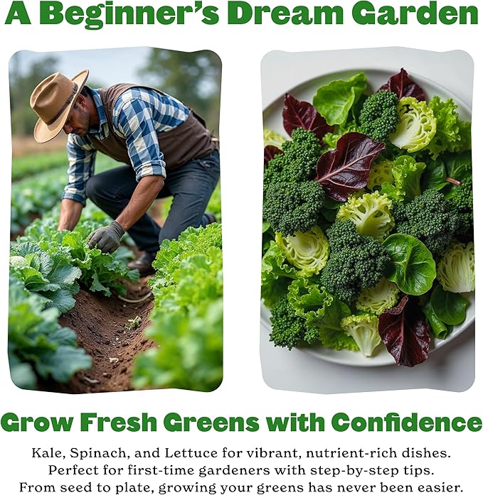 Epic Gardening Eat Your Greens Seed Kit - 7 Heirloom & Non-GMO Varieties, Includes Kale, Spinach, Arugula & Romaine Lettuce, Grow Fresh Greens for Salads, Smoothies, Healthy Meals, Ideal for Beginners