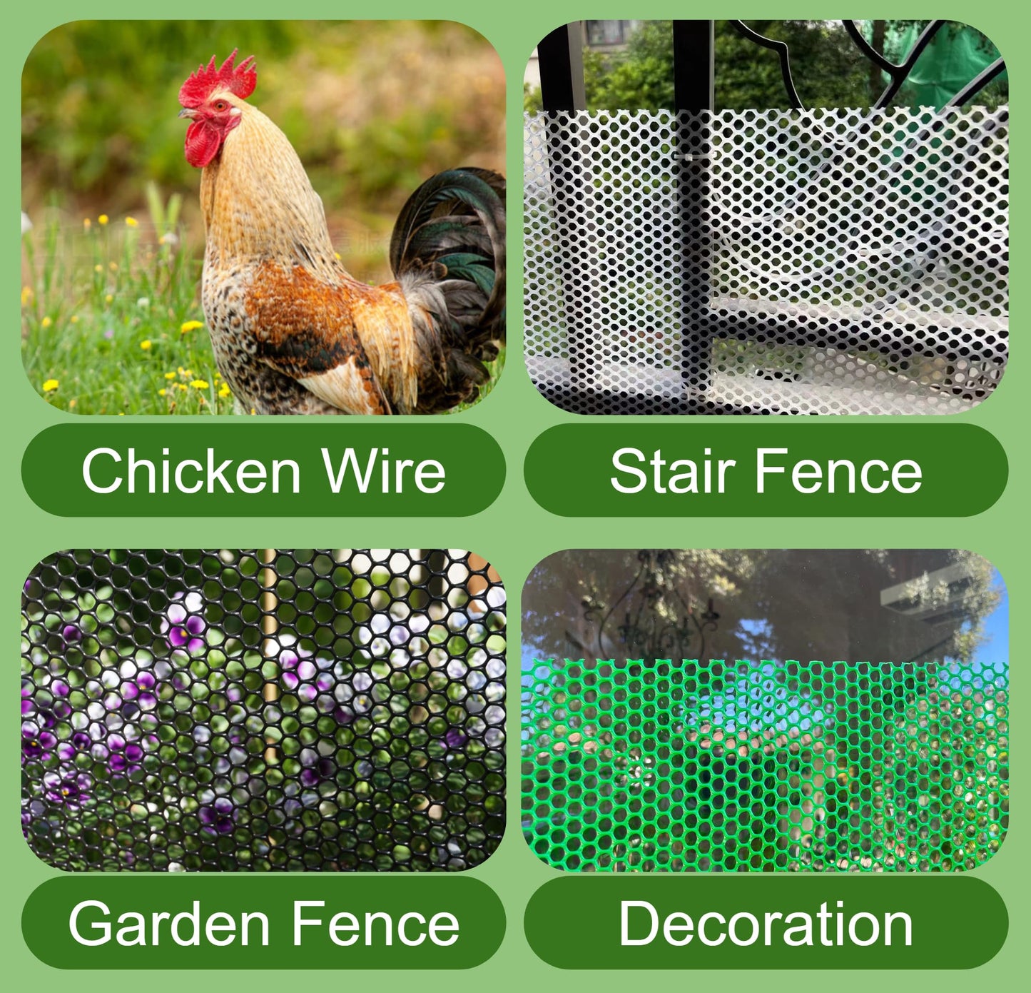 PotatoLife Plastic Wire Mesh Fence, 15.7IN x 10FT, Chicken Wire, Balcony Fence for Pets, Poultry, Garden, Tree Support, Plant Protector, Durable Material, with Free Zip Ties