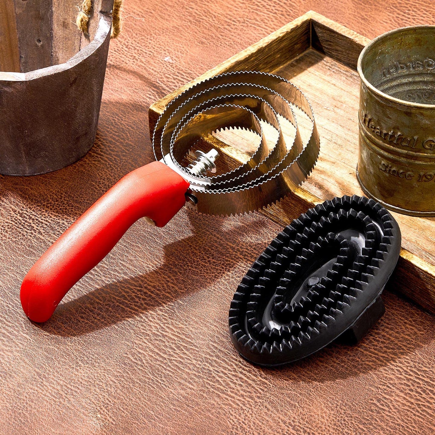 Reversible Stainless Steel Curry Comb with Large Rubber Brush for Grooming Horses, Dogs, Goats, Cattle, Cow, Donkey Supplies
