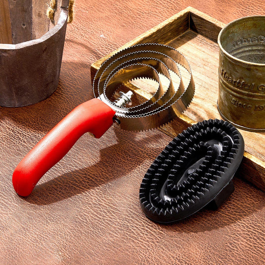 Reversible Stainless Steel Curry Comb with Large Rubber Brush for Grooming Horses, Dogs, Goats, Cattle, Cow, Donkey Supplies