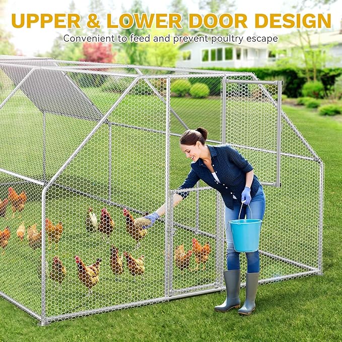 DWVO Large Metal Chicken Coop for 20-30 Chickens, 19.1 x 9.8 x 6.4 ft Walk-in Poultry Cage Chicken Run for Yard Outdoor with Waterproof and Anti-UV Cover Duck House Flat Roof Chicken Pen